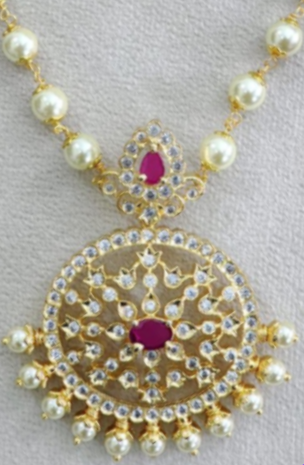 Cz Gold Pendant with Meti Mala