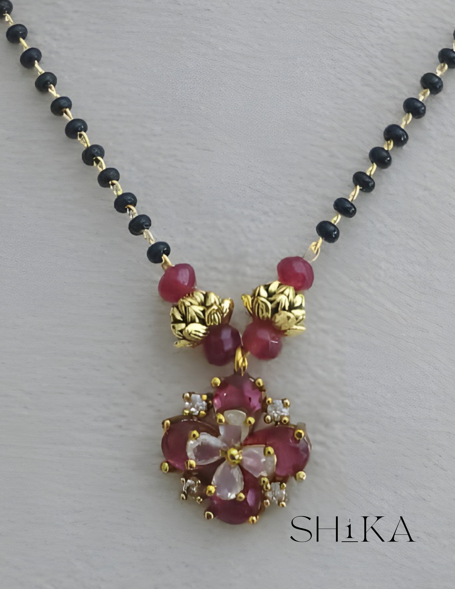 Blooming Pendant Nalla Pusalu Necklace