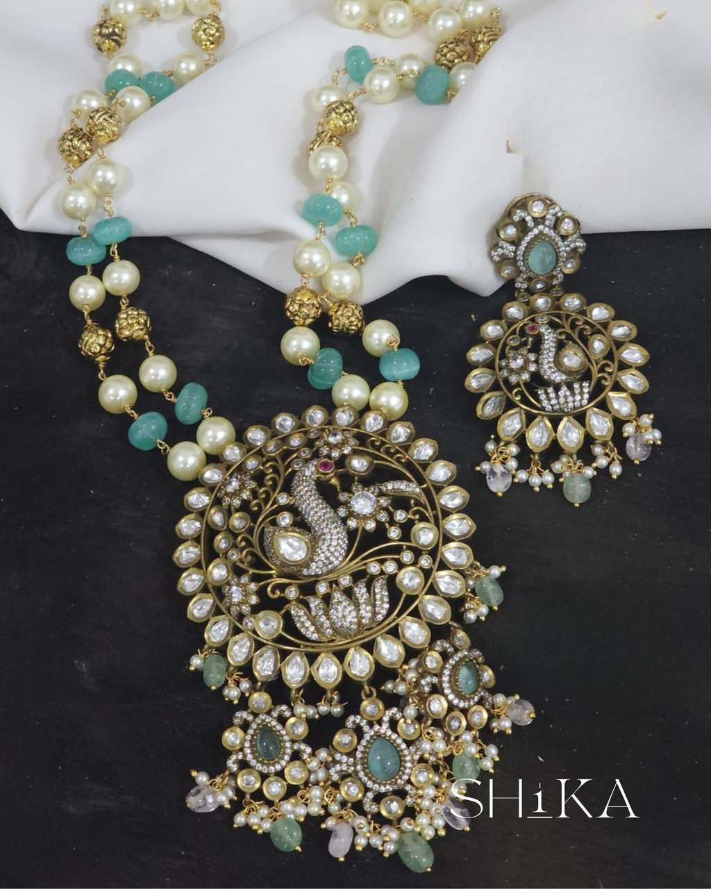 Victorian Peacock Mala Necklace Set