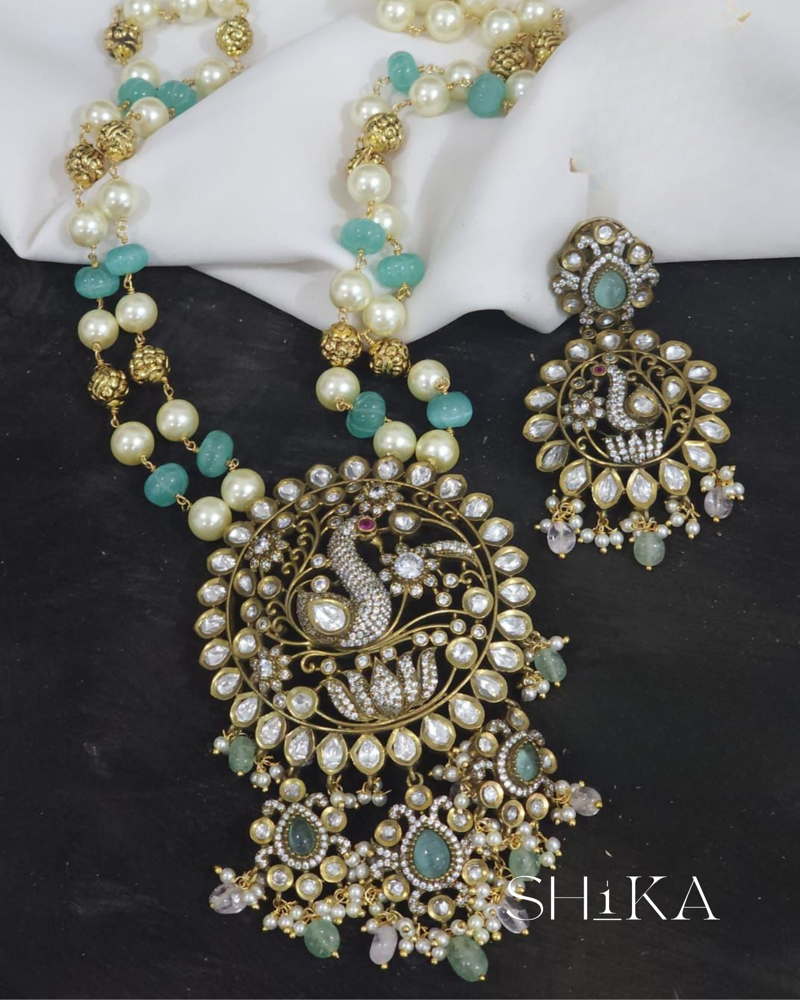 Victorian Peacock Mala Necklace Set
