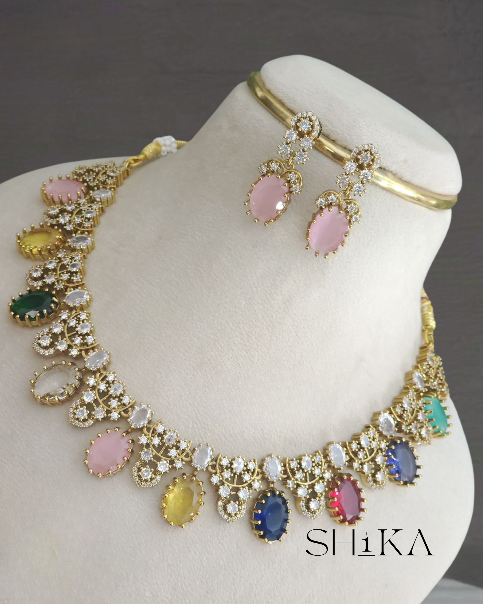 Multi-Colored Stone Necklace Set
