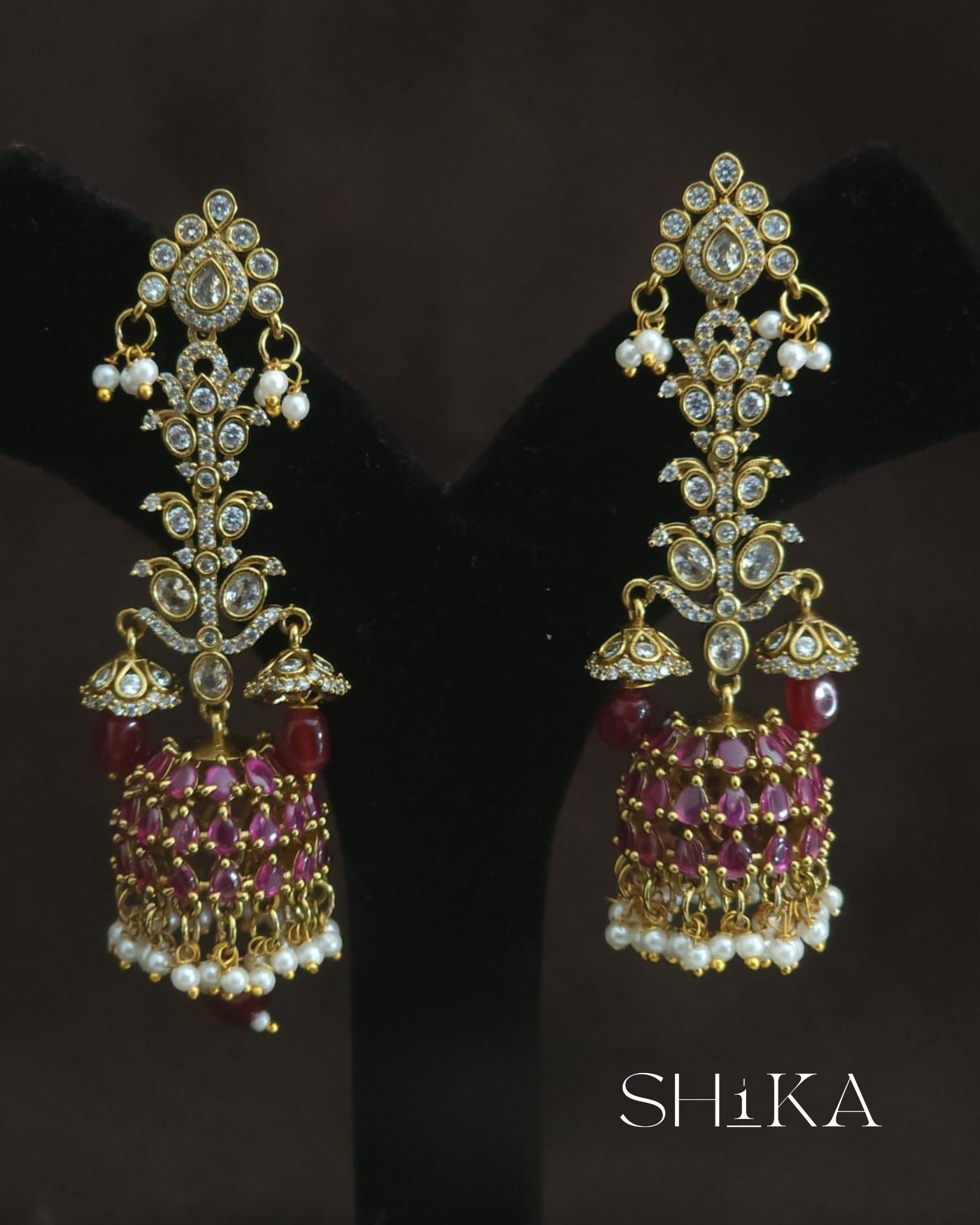 Grand Kempu Jhumka Earrings