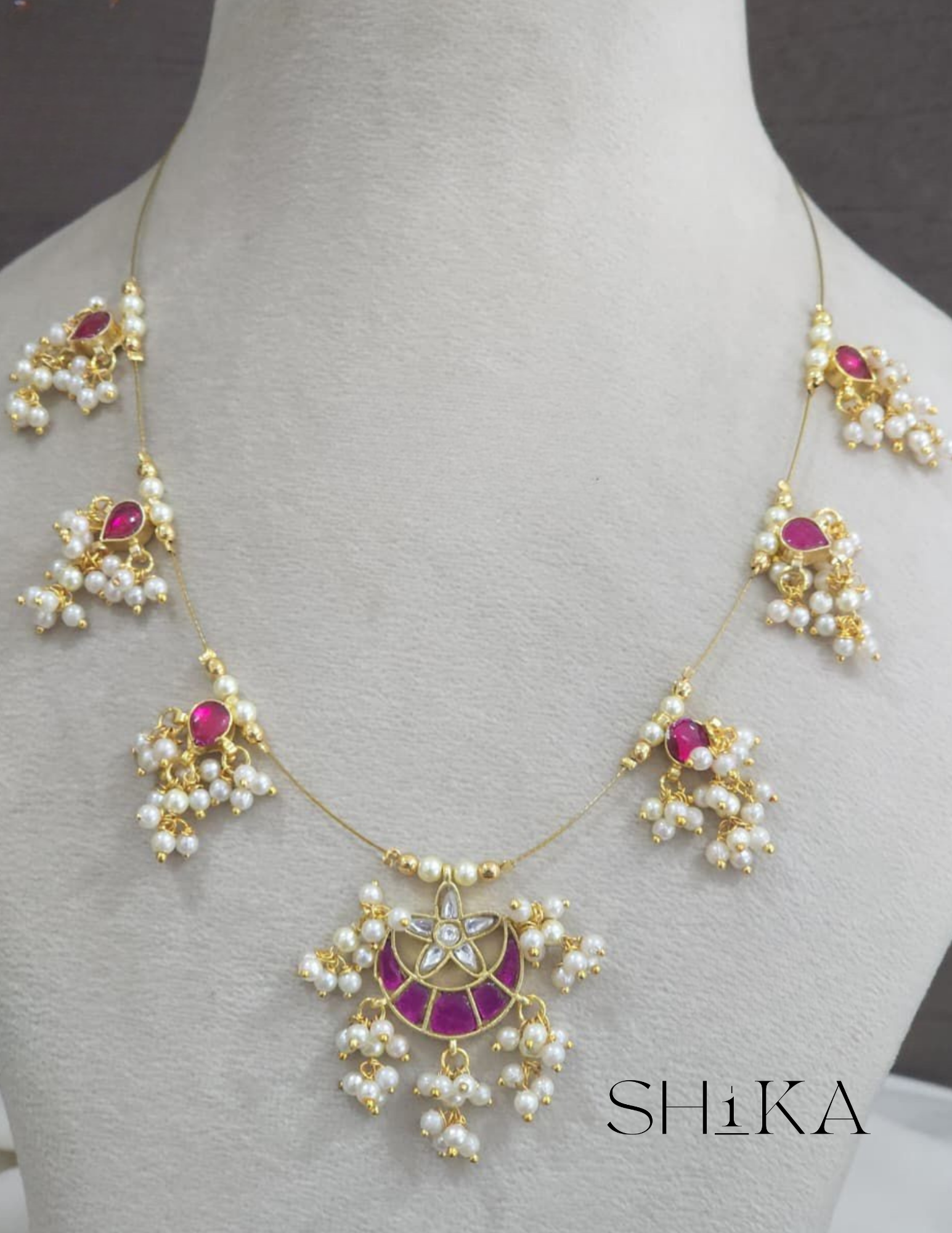 Cresent Jadau Kundan Invisible Necklace