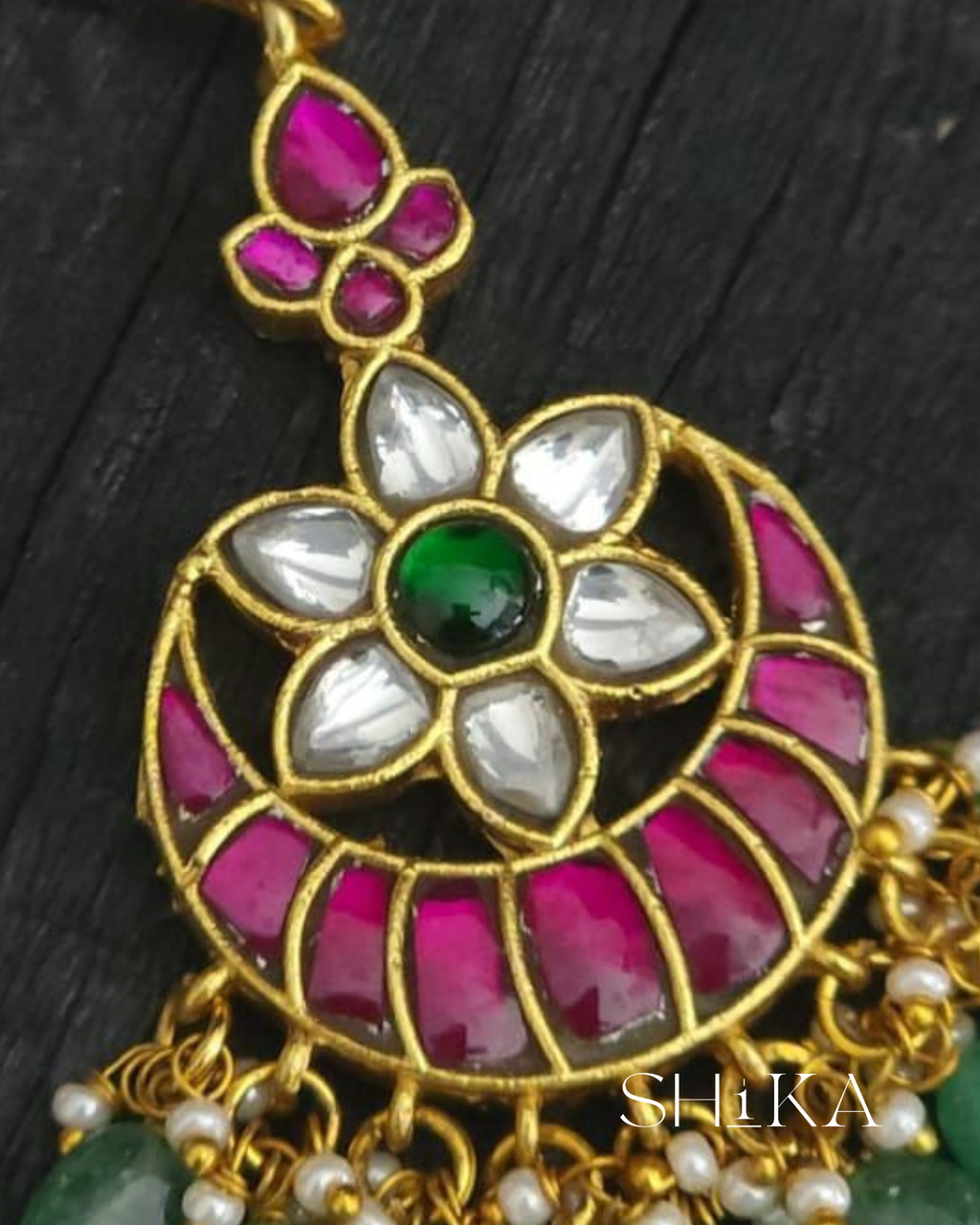 Floral Moon Jadau Kundan Tika