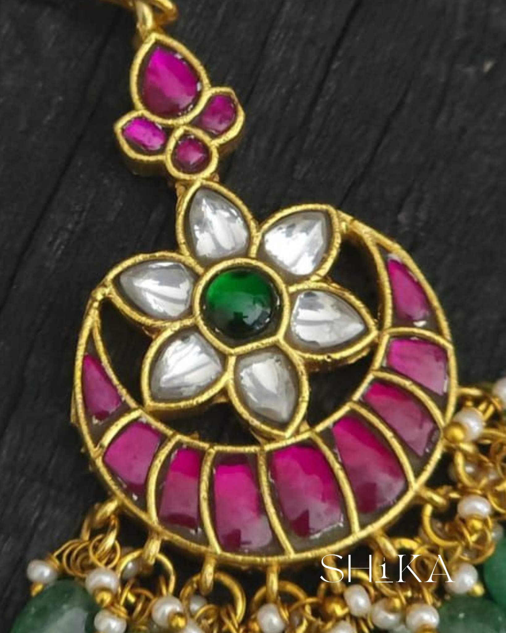 Floral Moon Jadau Kundan Tika