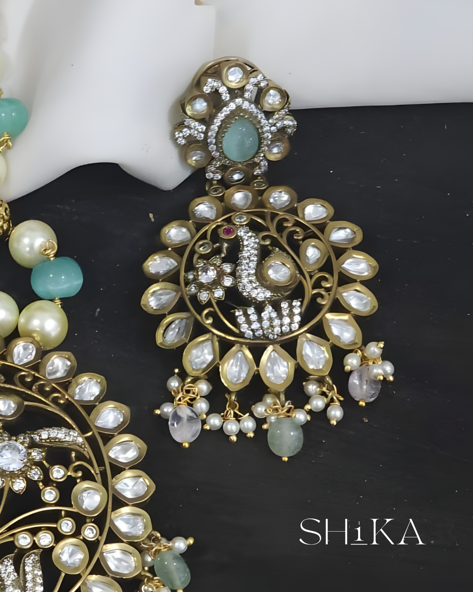 Victorian Peacock Mala Necklace Set