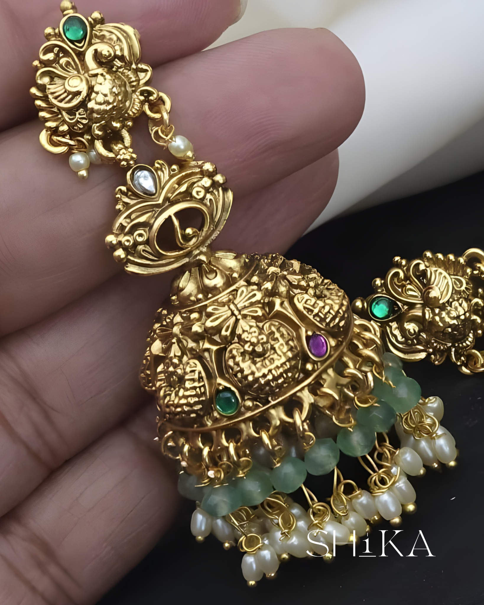 Bead and Pearl Nakshi Butta Earrings