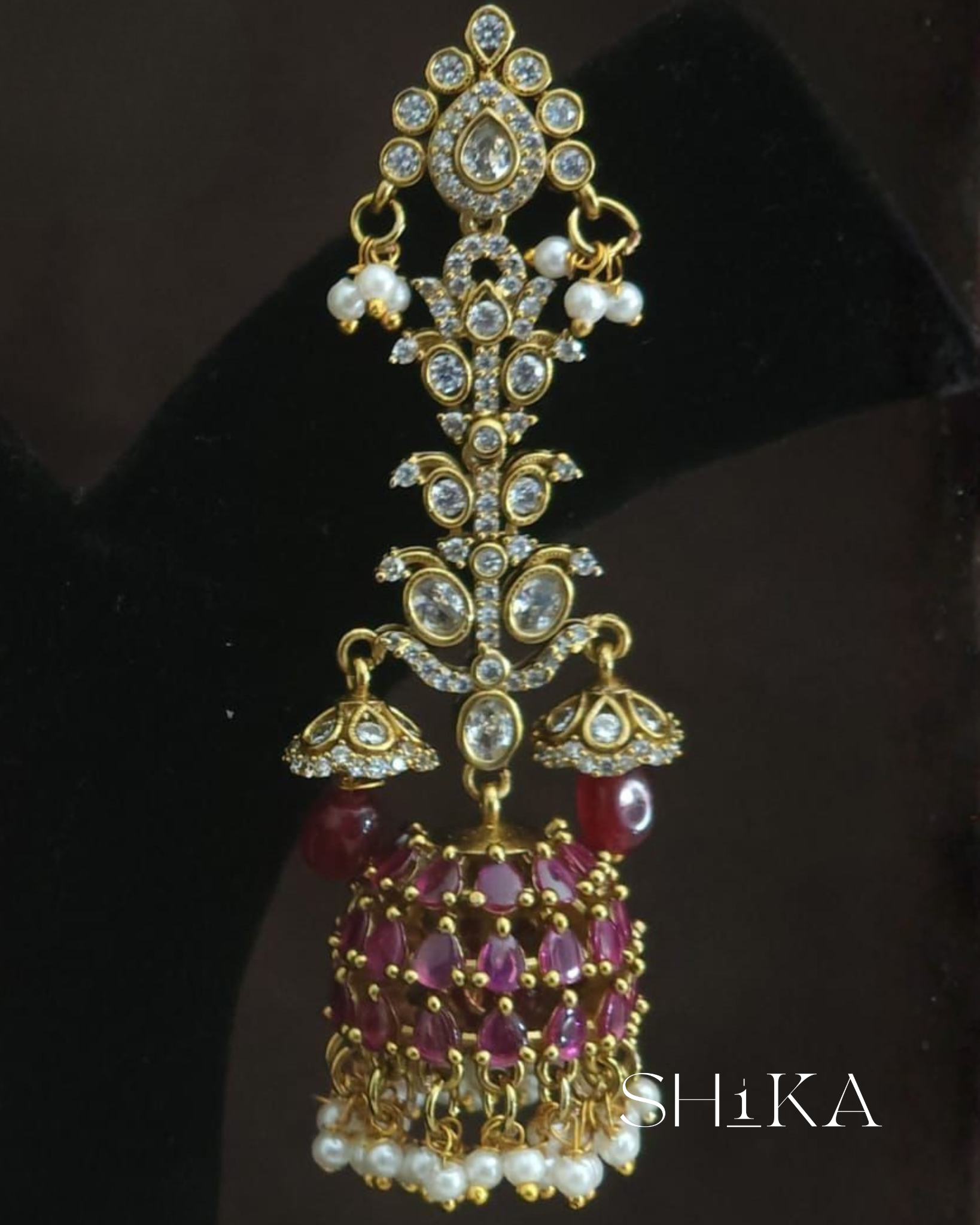 Grand Kempu Jhumka Earrings