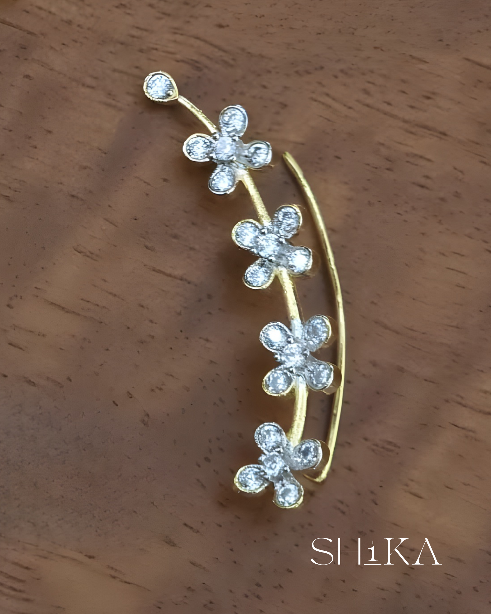 Diamond Floral Ear Cuff