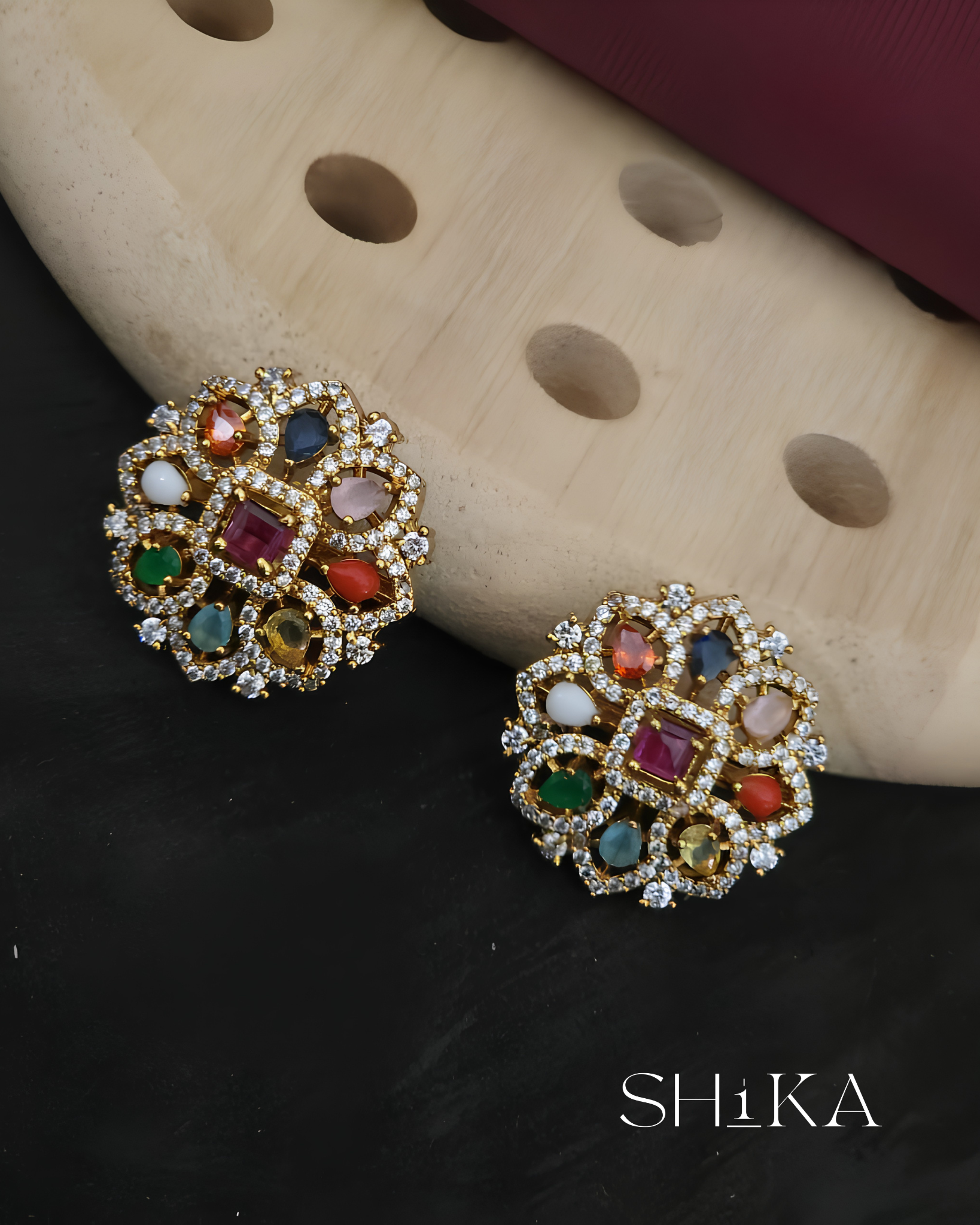 Navratna Cluster Stud Earrings