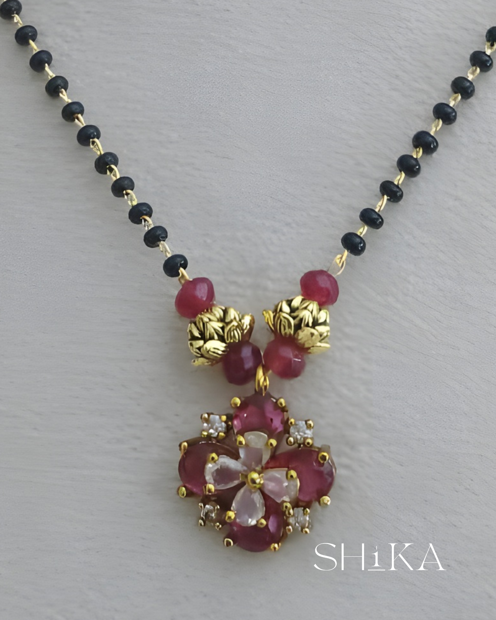 Blooming Pendant Nalla Pusalu Necklace