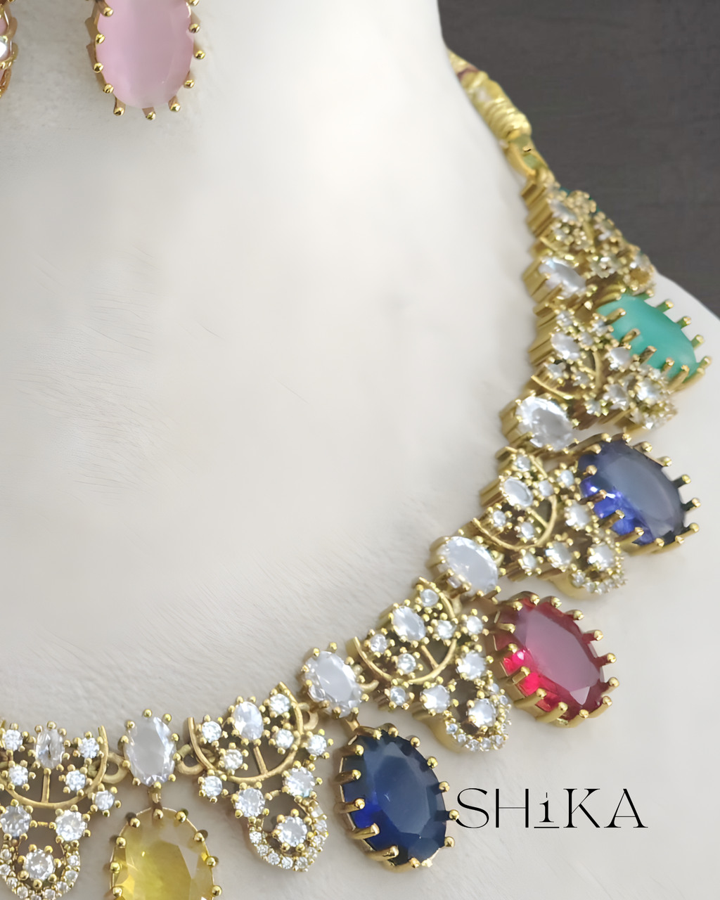 Multi-Colored Stone Necklace Set