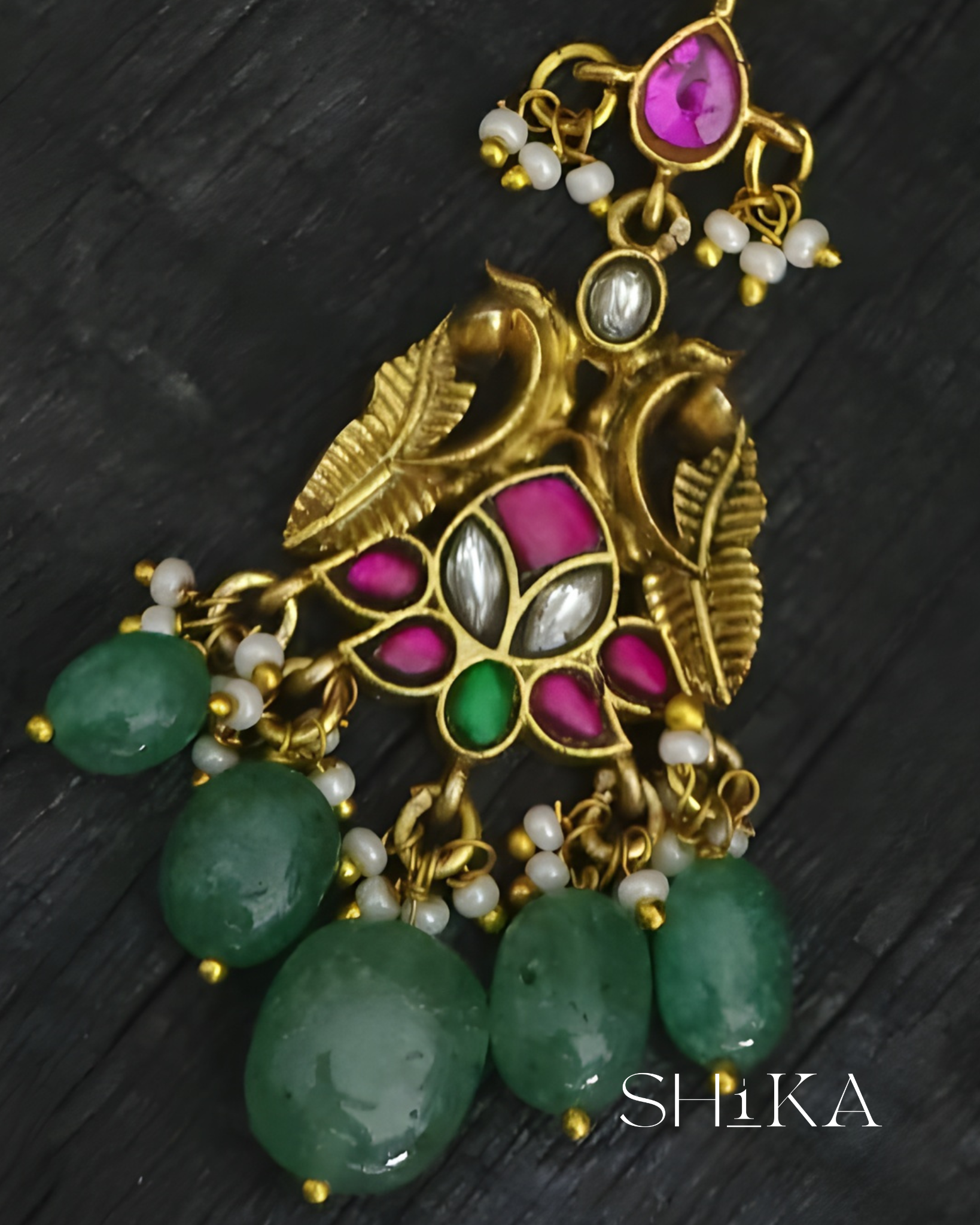 Twin Peacock Jadau Kundan Tika