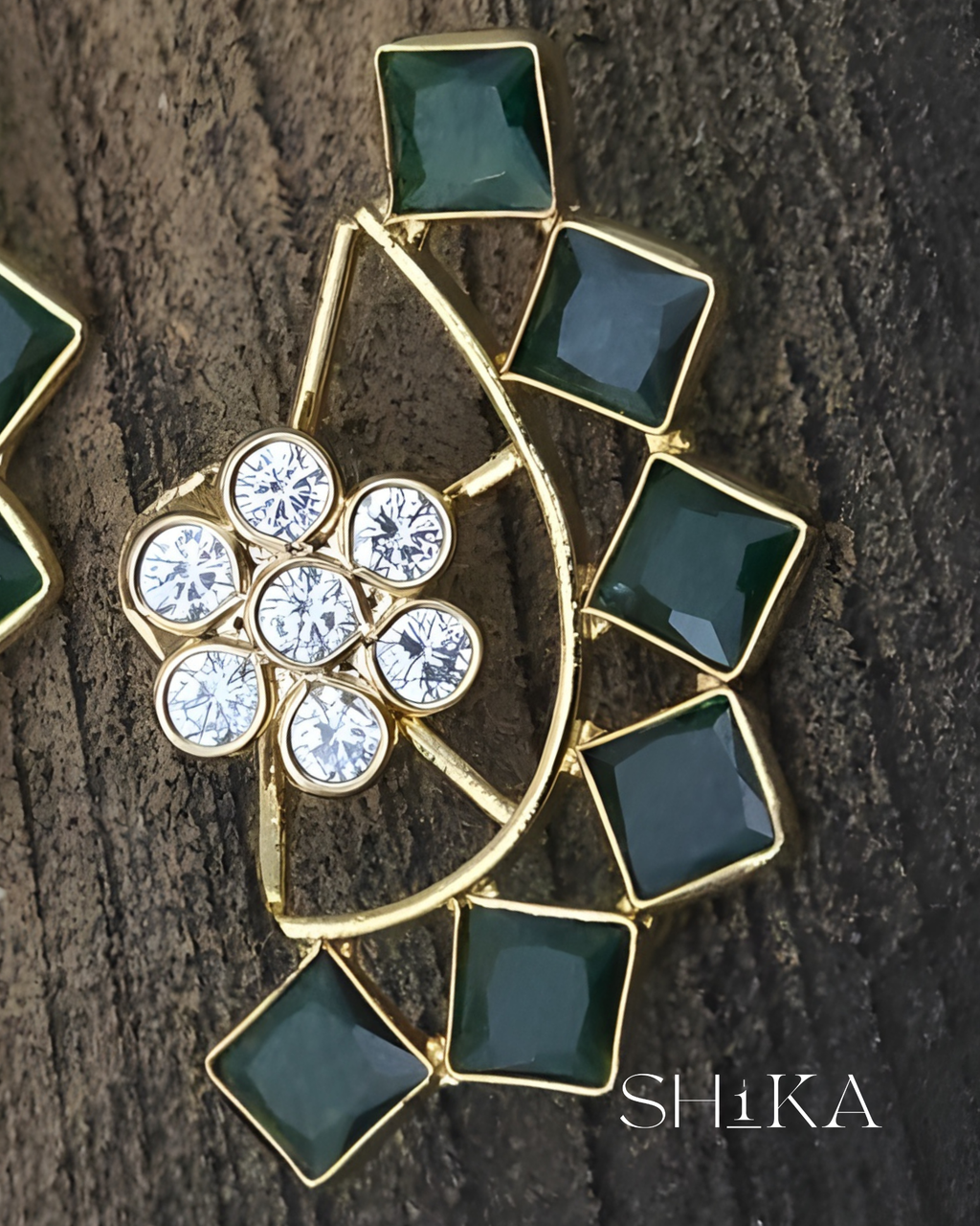 Diamond and Stone Earring/Cuff