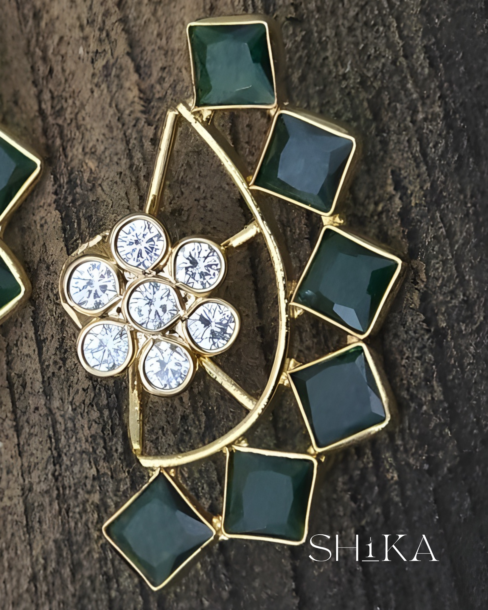 Diamond and Stone Earring/Cuff