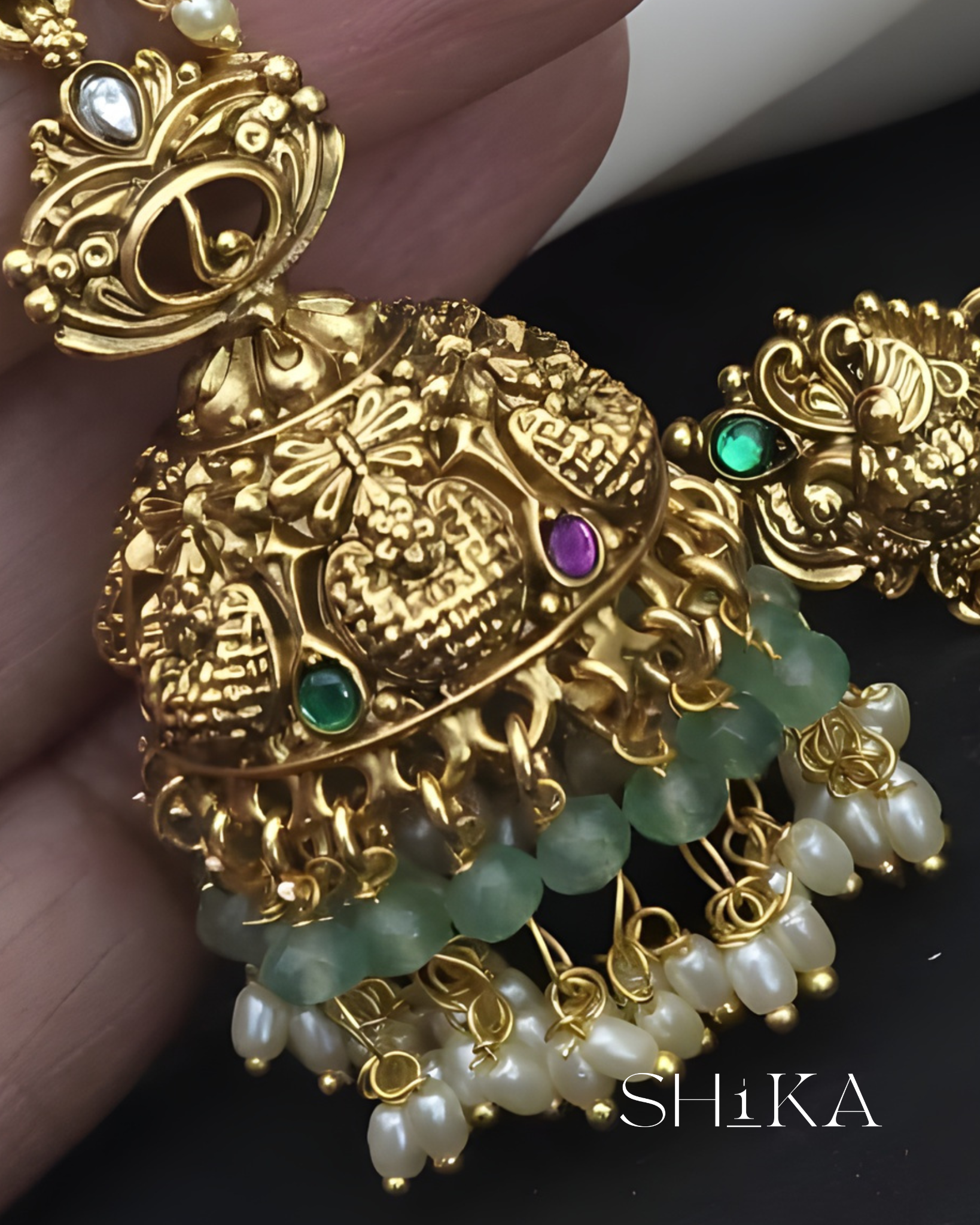 Bead and Pearl Nakshi Butta Earrings