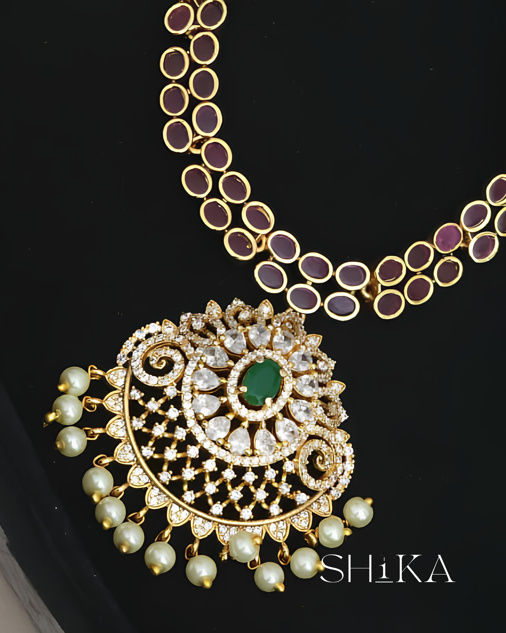 Panna Chandbali Necklace Set