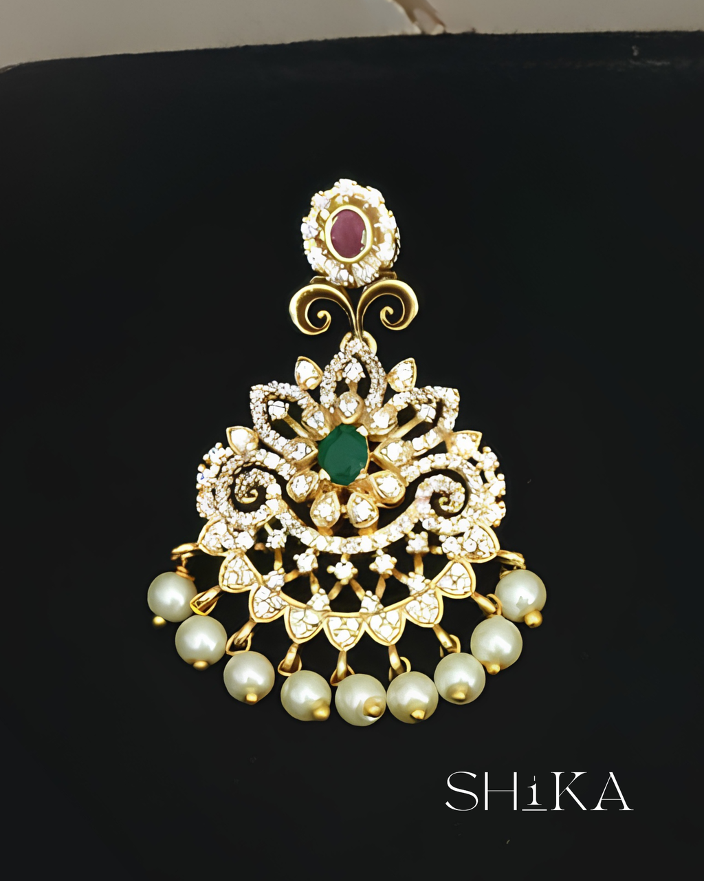 Panna Chandbali Necklace Set