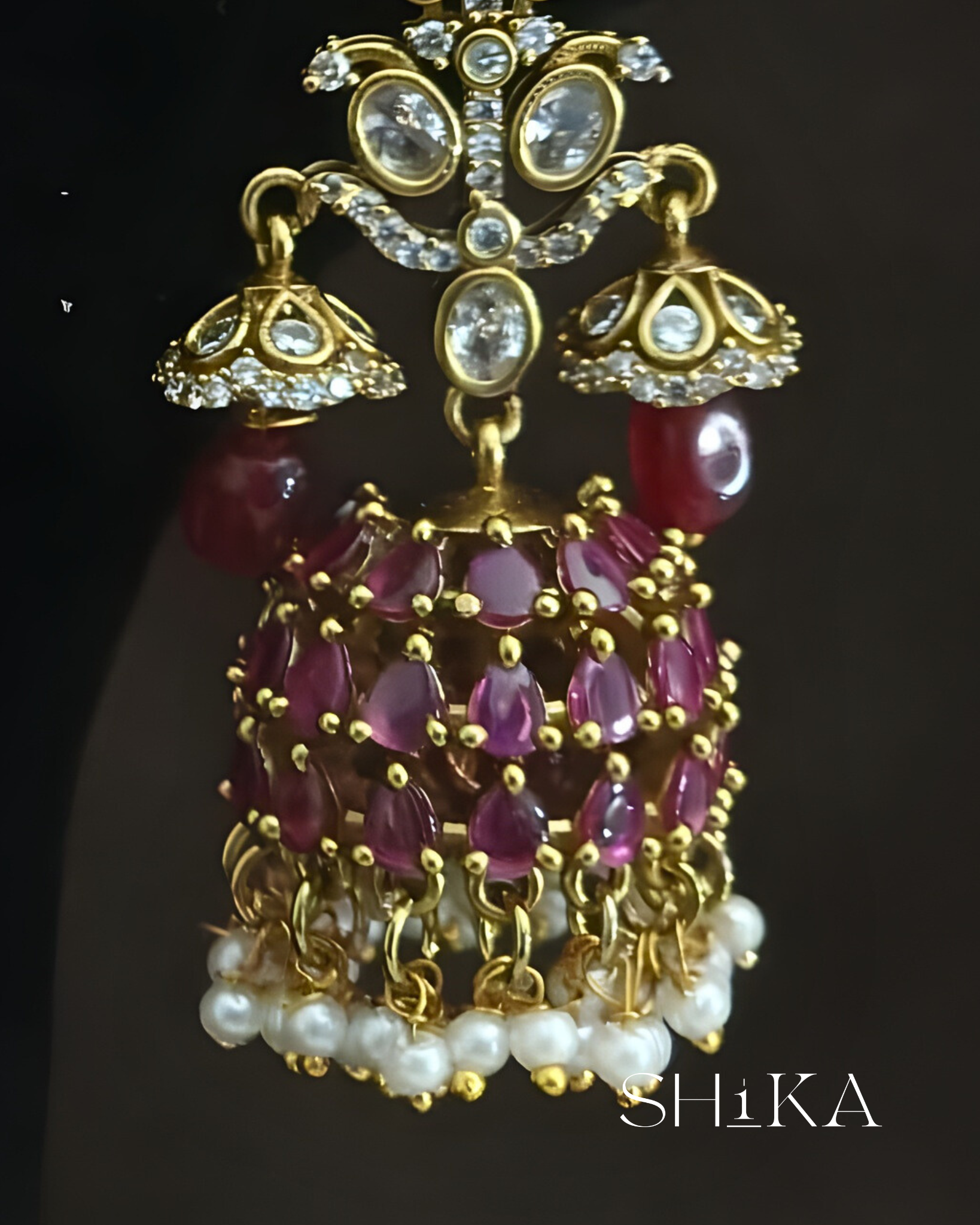 Grand Kempu Jhumka Earrings
