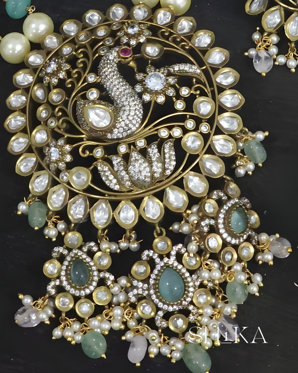 Victorian Peacock Mala Necklace Set