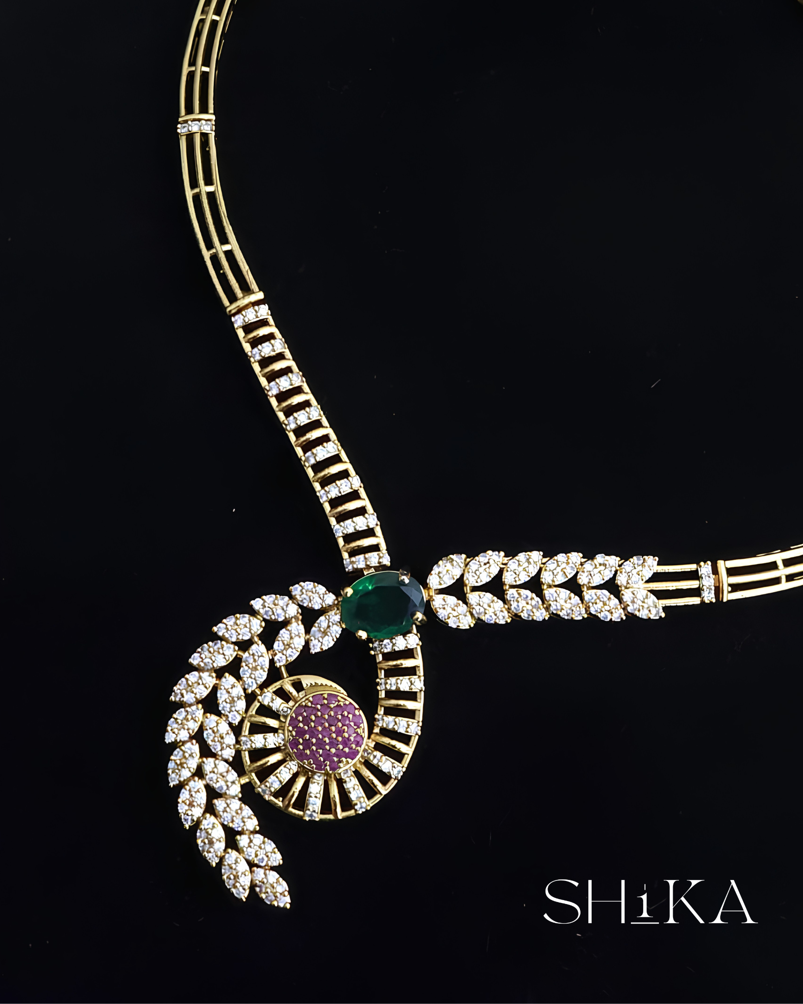 Mayura Spiral CZ Necklace Set