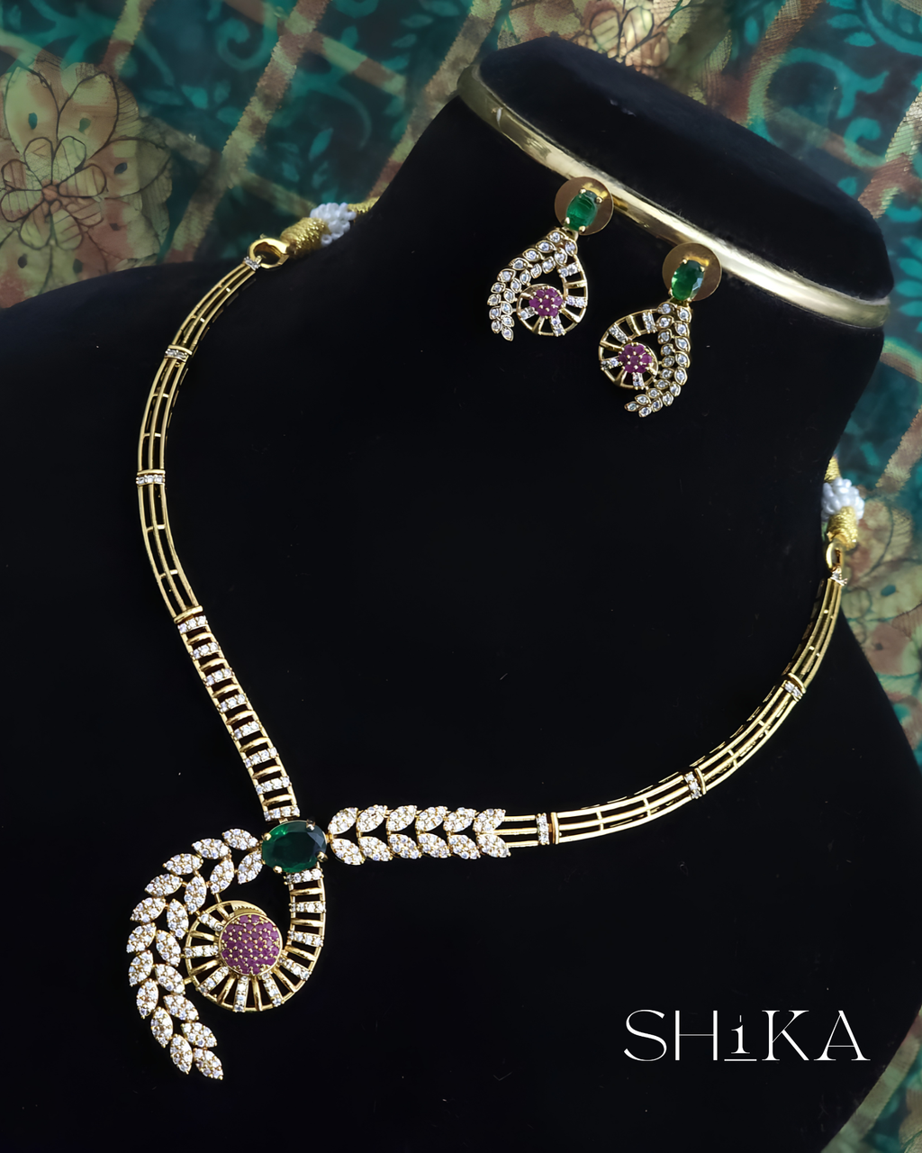 Mayura Spiral CZ Necklace Set