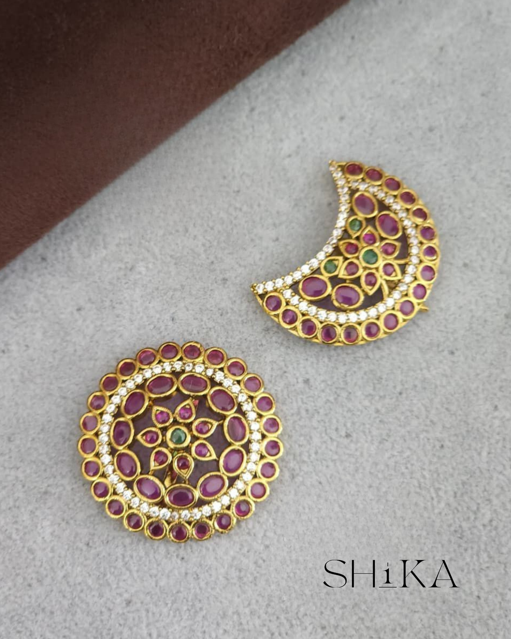 Kempu and CZ Round Sun and Moon Hair Pins