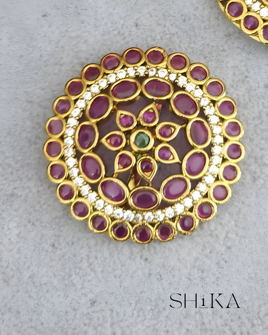 Kempu and CZ Round Sun and Moon Hair Pins