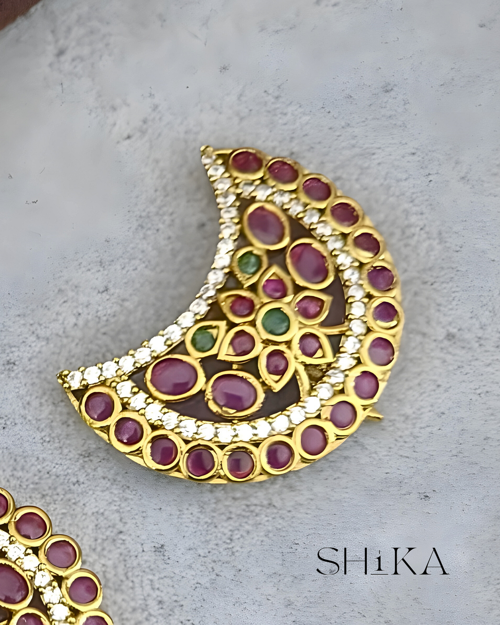 Kempu and CZ Round Sun and Moon Hair Pins