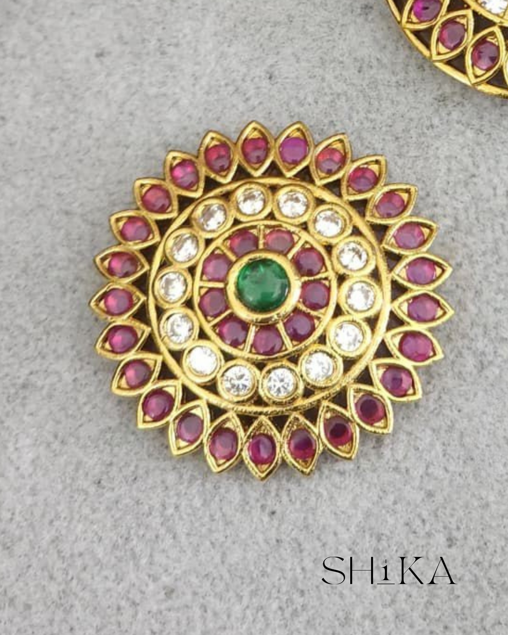 Kempu and CZ Oval Sun and Moon Hair Pins