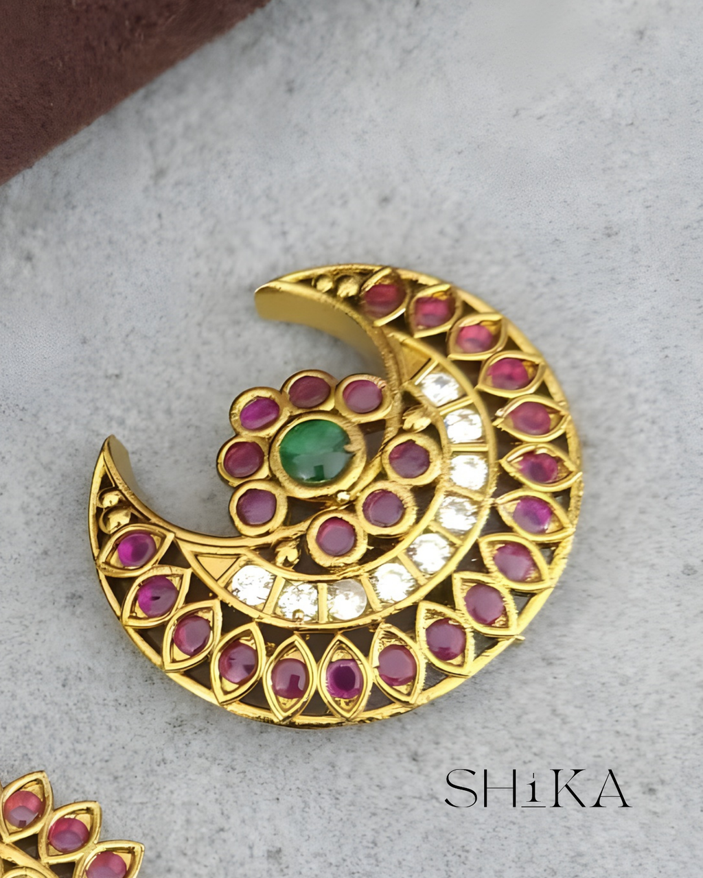 Kempu and CZ Oval Sun and Moon Hair Pins