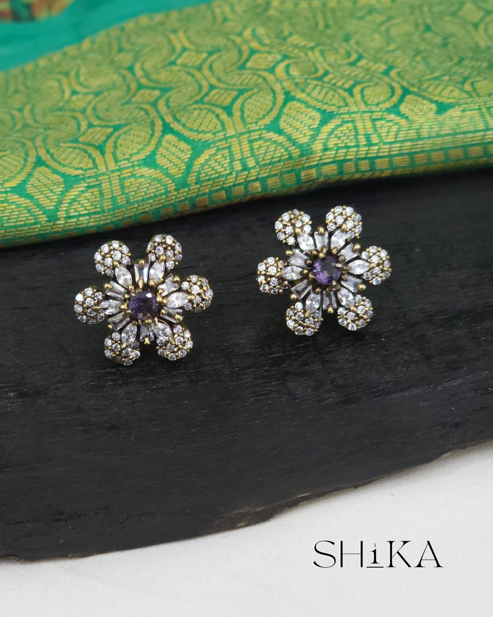 Victorian Moissanite Floral Stud Earrings
