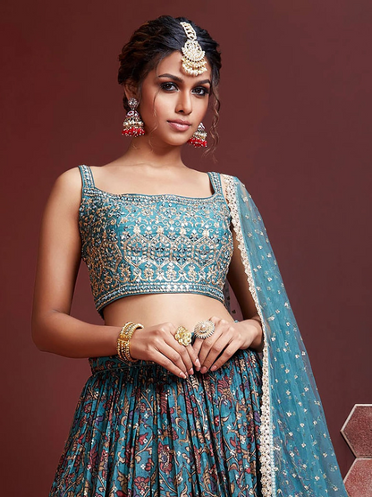 Aqua Blossom Lehenga